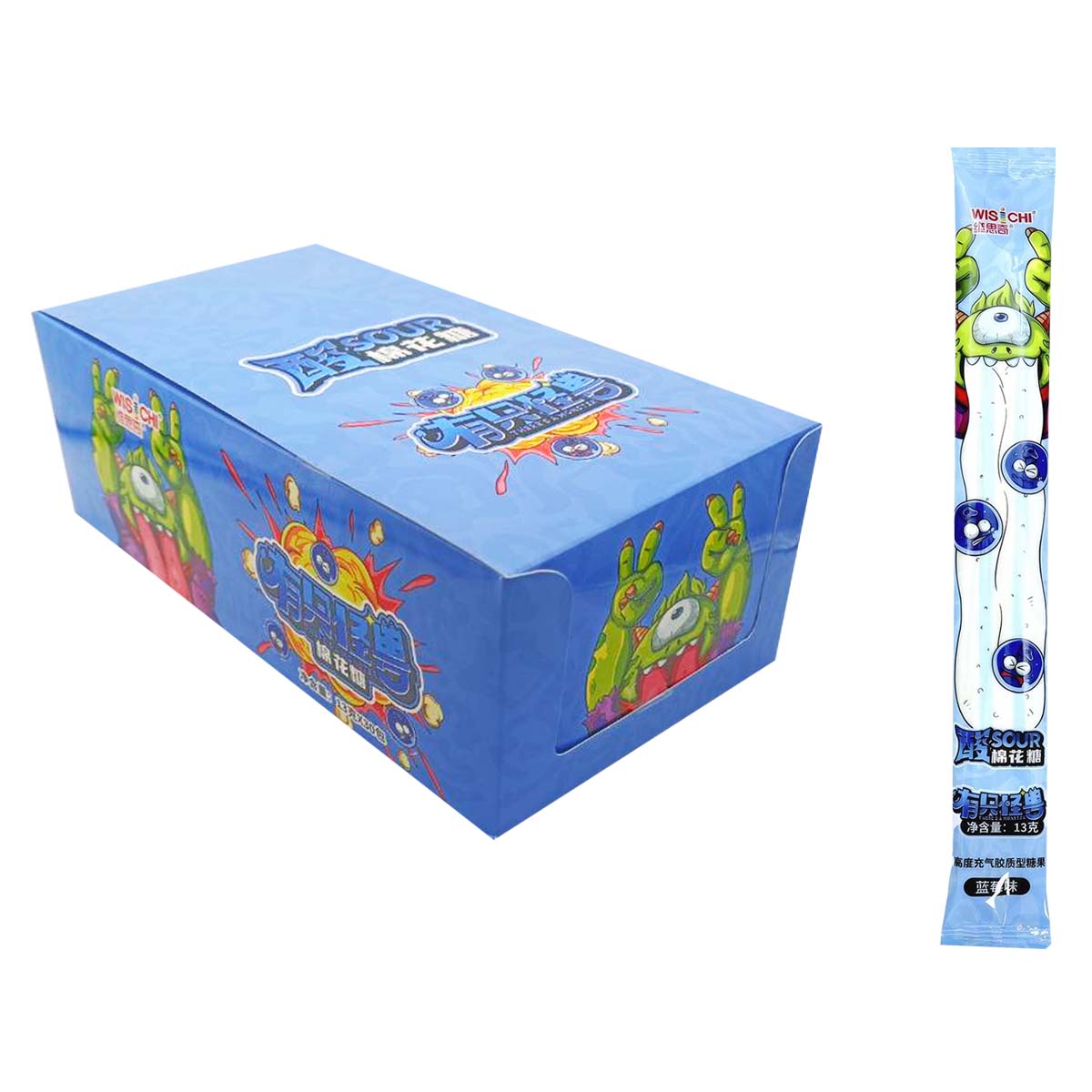 Кислые маршмеллоу Wisichi Sour Blueberry со вкусом голубики, УПАК 390 г (30 шт по 13 г)