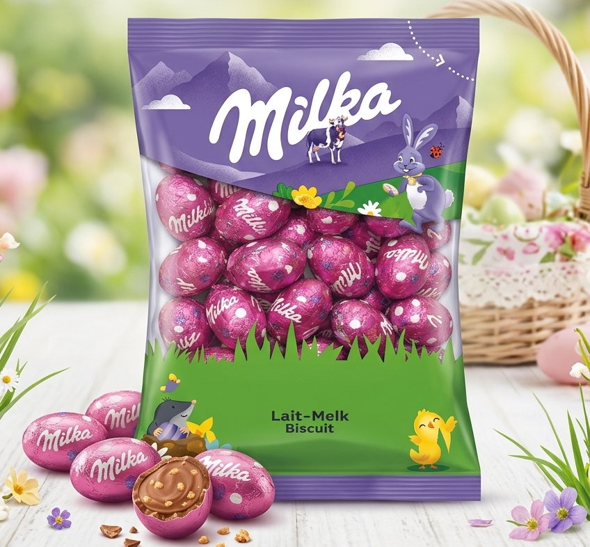 Шоколадные яйца Milka Lait - Melk Biscuit (розовый) 350 гр