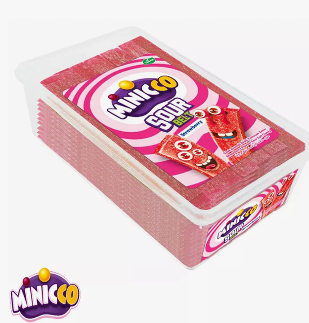 Жев.мармелад MinicCO Sour belt Strawberry Кислые пластинки Клубника (кислые) 500 гр / Турция / HALAL