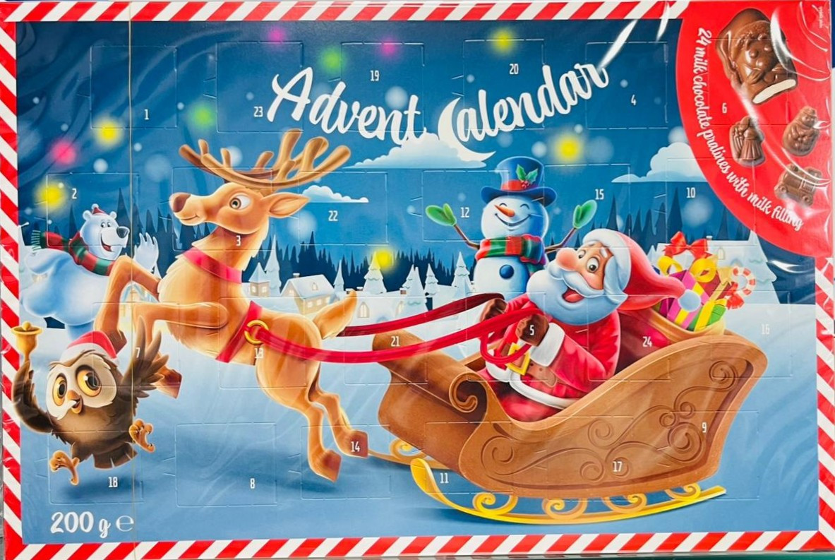 Рождественский календарь с шоколадом Merry Christmas  200 гр (санта, сани и олень)