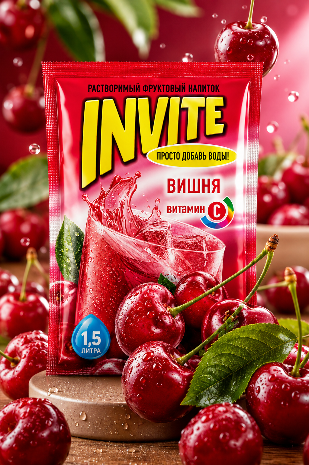 Растворимый напиток Invite Вишня 9г (24 шт в упаковке)