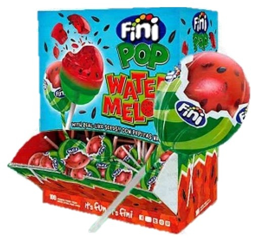 Леденец Финипоп FINI POP Watermelon вкус Арбуза с жевательной резинкой 5.5 гр. (100шт в упак) 1