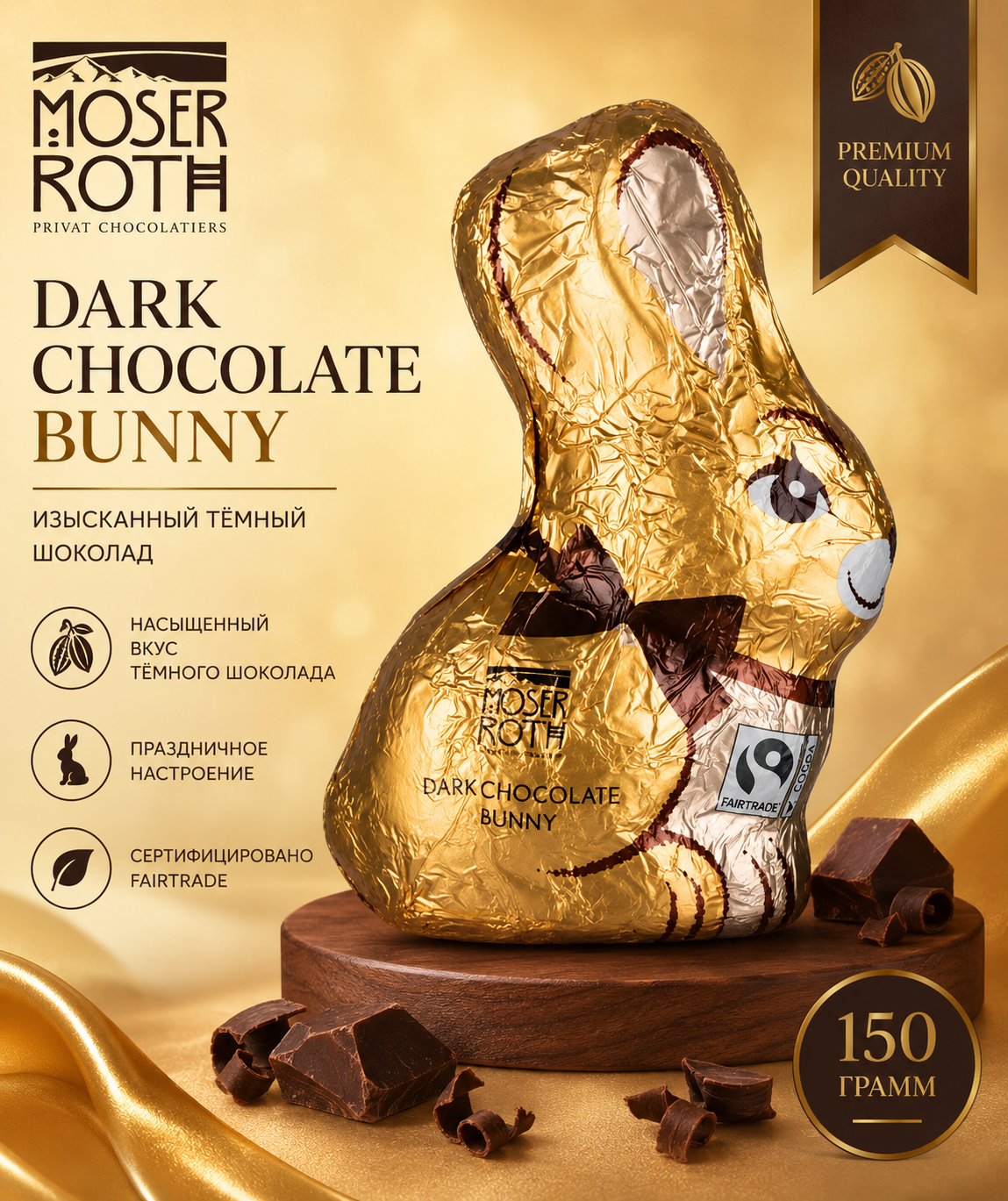 Шоколадные зайчики  Moser Roth Dark Chocolate 150 гр