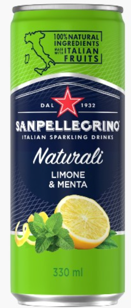 Газированный напиток San Pellegrino Лимон и Мята 330мл (24 шт в упаковке) ИТАЛИЯ