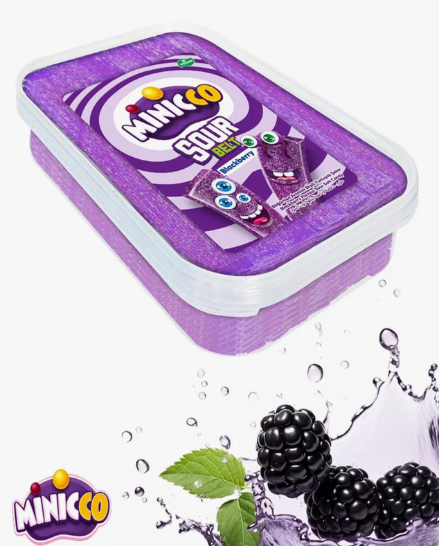 Жев.мармелад MinicCO Sour belt Blackberry Кислые пластинки Черника (кислые) 500 гр / Турция / HALAL