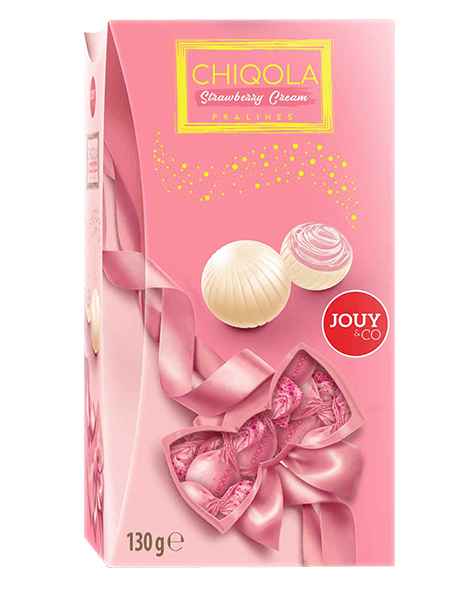 Конфеты из белого шоколада с клубничной начинкой "CHIQOLA" 130г