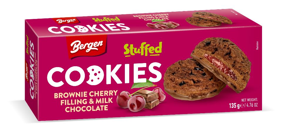 Печенье Bergen Cookies Stuffed Вишня и Молочный шоколад 130 гр / Польша (27 шт в упак)