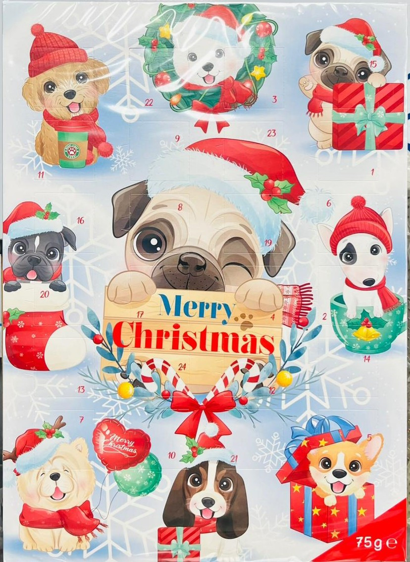 Рождественский календарь с шоколадом Merry Christmas  75 гр (собачки)