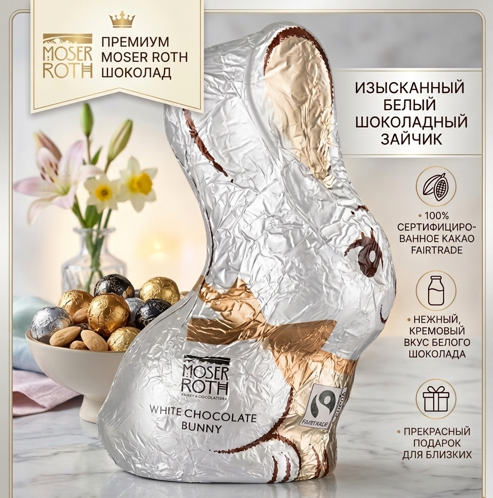 Шоколадные зайчики  Moser Roth White Chocolate 50 гр