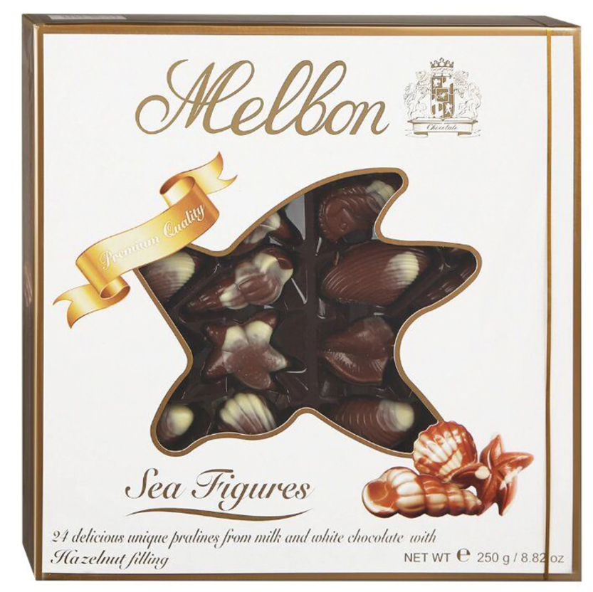 Шоколадные ракушки Pralines from milk & white chocolate Hazelnut Melbon 250 гр / Болгария