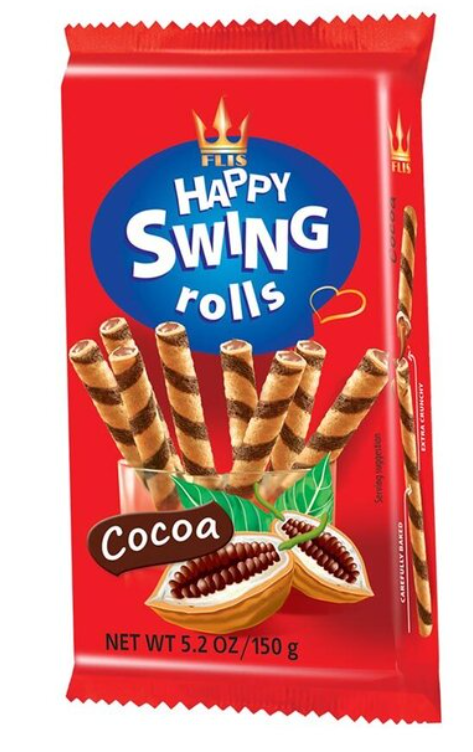 Вафельные трубочки Happy Swing  Rolls COCOA 150 гр