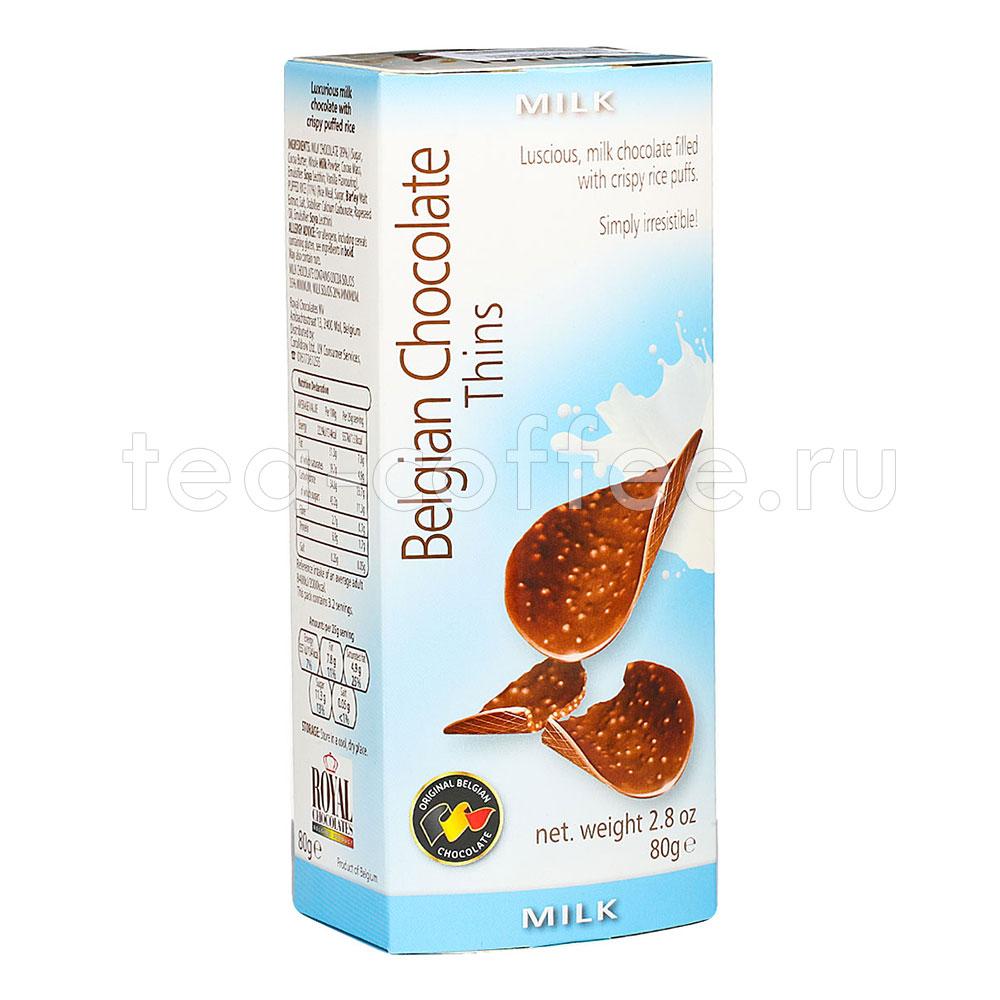 Шоколадные чипсы Belgian Chocolate Thins Милк 80 гр