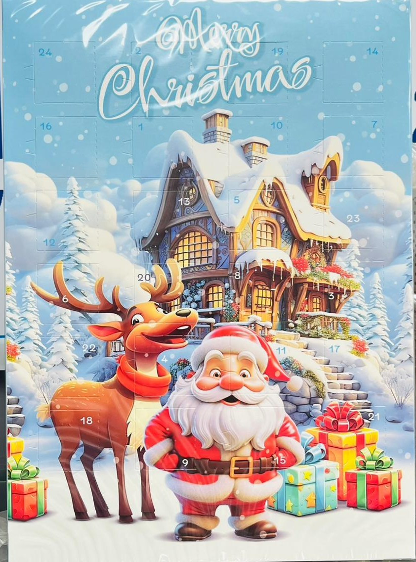 Рождественский календарь с шоколадом Merry Christmas  50 гр (санта, олень, подарки)