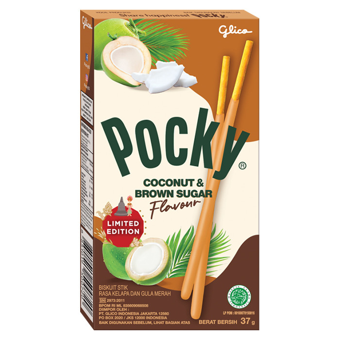 Шоколадные палочки Pocky со вкусом Кокоса и Тростникового сахара 37 гр /Индонезия/ (10шт - упак)