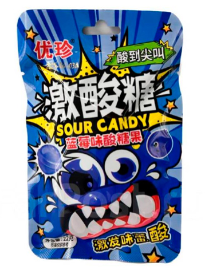 Кислые леденцы Ujane sour candies blueberry flavor со вкусом голубики 22 г (20 шт в упак)