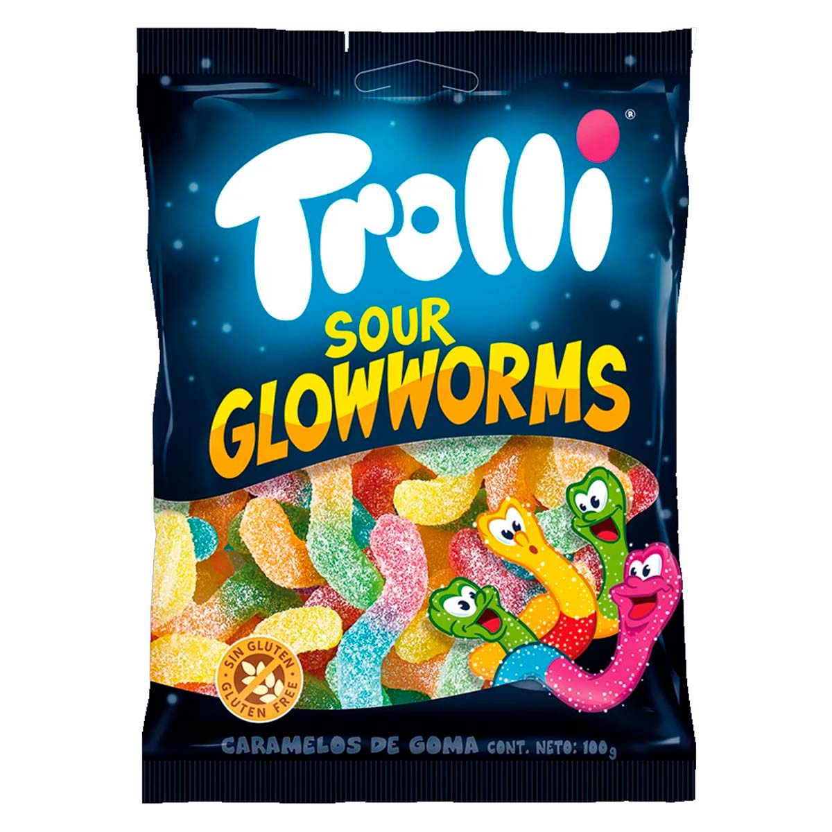 Кислый жевательный мармелад Trolli Sour Glow Worms светящиеся червячки, 150 г 1