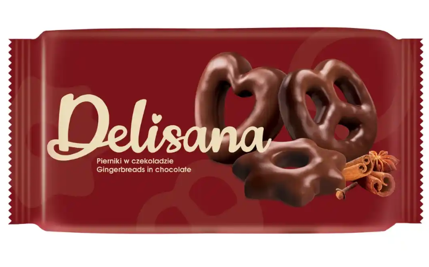 Пряники Delisana в шоколаде 400 гр (красные) / Польша
