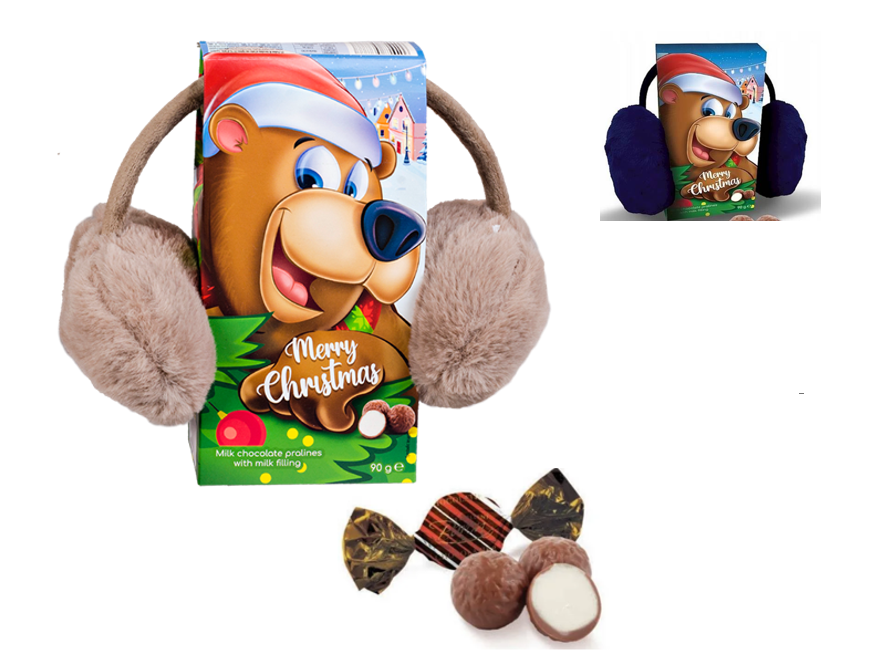Шоколадные конфеты Merry Cristmas c Плюшевыми наушниками (в ассортименте)  90 гр / Millano