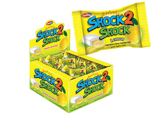 SHOCK2 SHOCK Суперкислая жвачка с жидким центром Лимон. 4гр х 100шт Турция