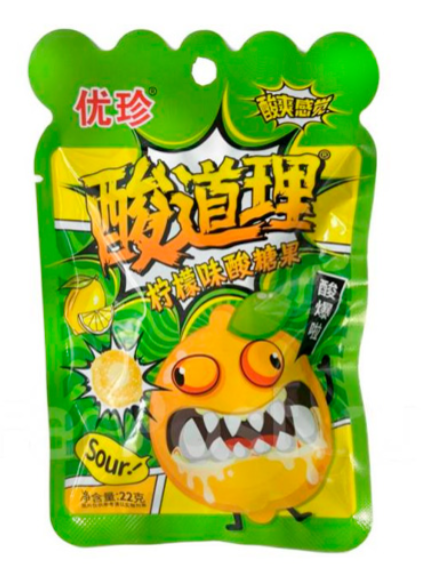 Кислые леденцы Ujane sour candies lemon flavor со вкусом лимона 22 г (20 шт в упак)