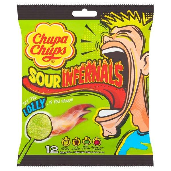 Леденец Chupa Chups СУПЕР КИСЛЫЙ Sour Infernals  ассорти 9,5 гр (12 шт в упаковке)