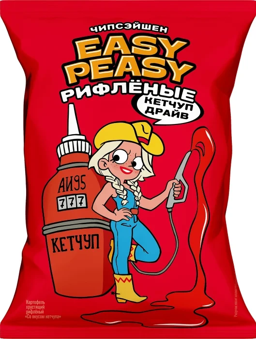 Чипсы рифлёные EASY PEASY со вкусом Кетчупа 50гр (24 шт-упак) /РОССИЯ/