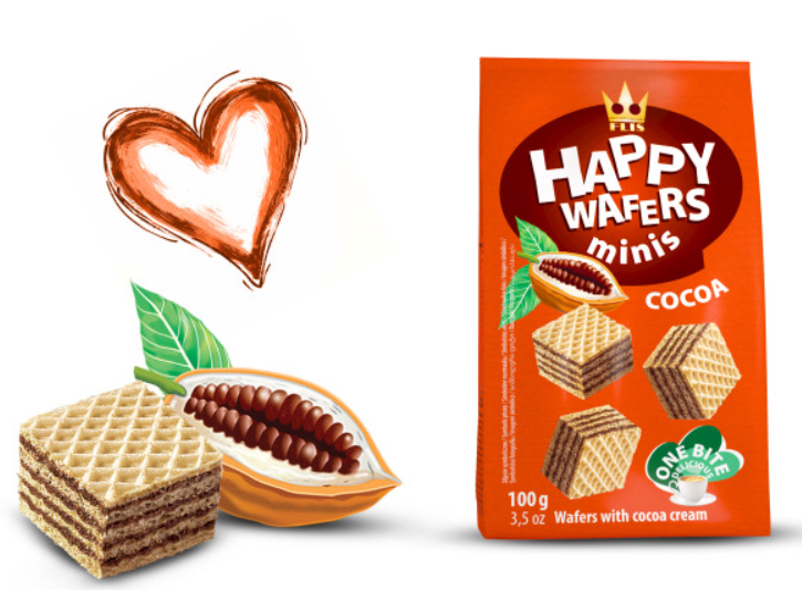 Вафли Happy Wafers Minis Cocoa 100 гр / Польша