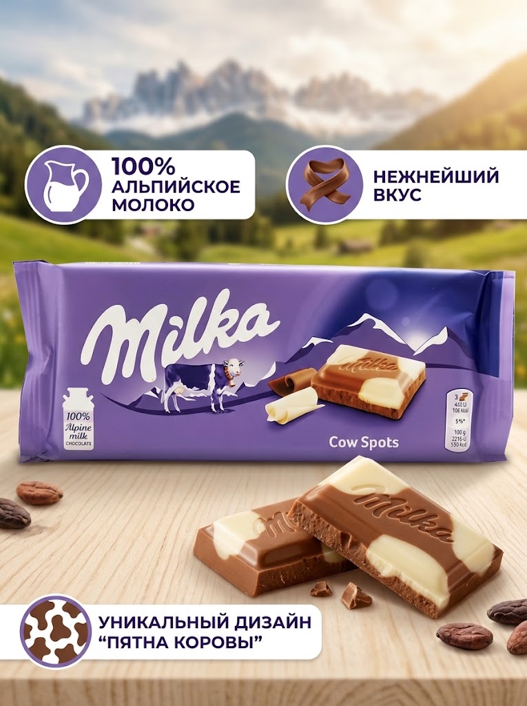 Шоколад Milka Happy Cow 100гр (23 шт-упак) /Европа/