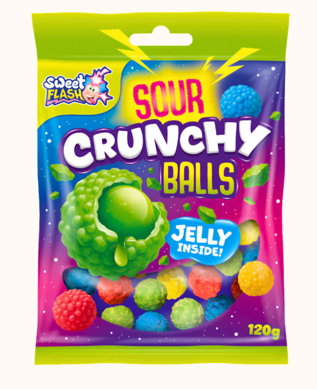 Конфеты Sour CRUNCHY Balls 120 гр / Sweet Flash / Halal