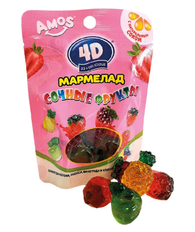 Мармелад  4D Сочные фрукты  48 гр  /Amos /Гонконг/