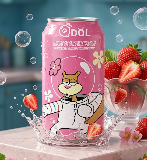 Газ. напиток QDol SpongeBob Strawberry со вкусом клубники 330 ml (24 шт в упак)