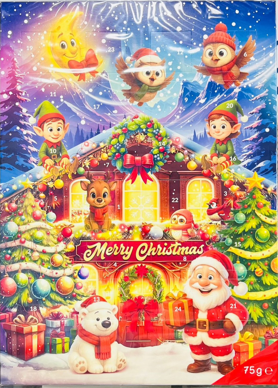 Рождественский календарь с шоколадом Merry Christmas  75 гр (Рождественский дом)