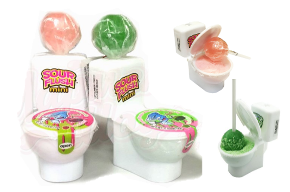 Карамель леденцовая SOUR FLASH "Унитазик" 3 вкуса 15гр (24шт в упаковке) /KIDSMANIA Китай/Кидсмания