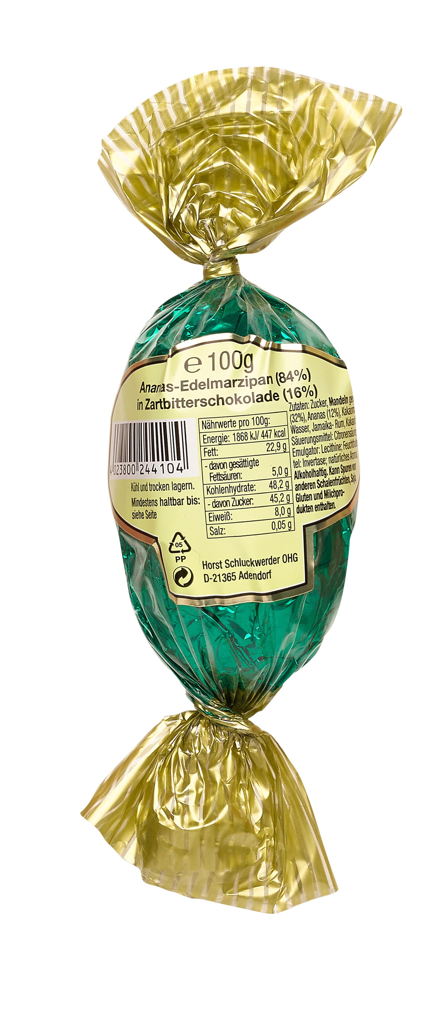 Марципан Ananas-Edelmarzipan in Zartbittersschokolade 100гр / Schluckwerder