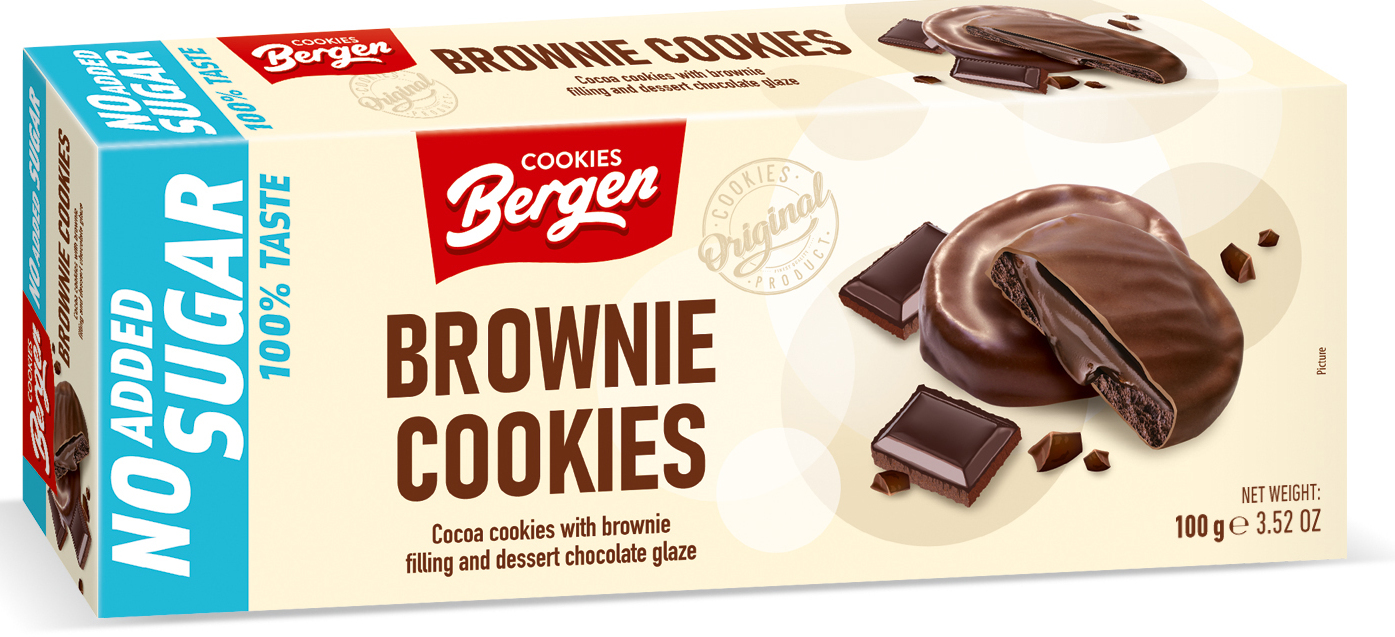 Печенье Bergen Cookies Brownie Cookies БЕЗ САХАРА 128 гр / Польша (27 шт в упак)