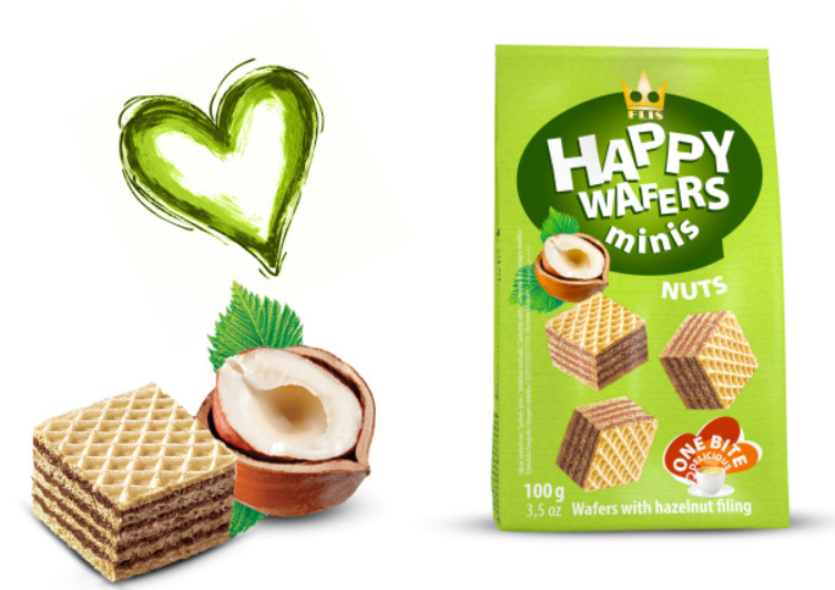 Вафли Happy Wafers Minis NUTS 100 гр / Польша
