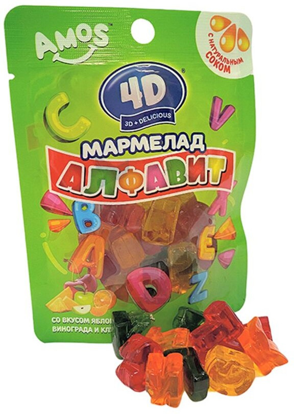 Мармелад  4D Алфавит 48 гр  /Amos /Гонконг/