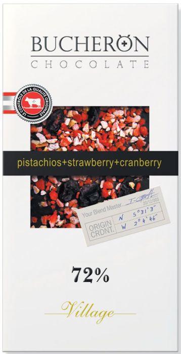Bucheron горький шоколад с клюквой клубникой и фисташками в картоне 100гр (10шт - упак)
