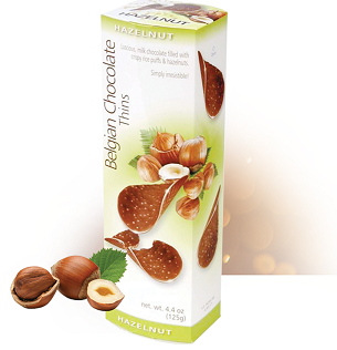 Шоколадные чипсы Belgian Chocolate Thins Hazelnut с Фундуком 80 гр