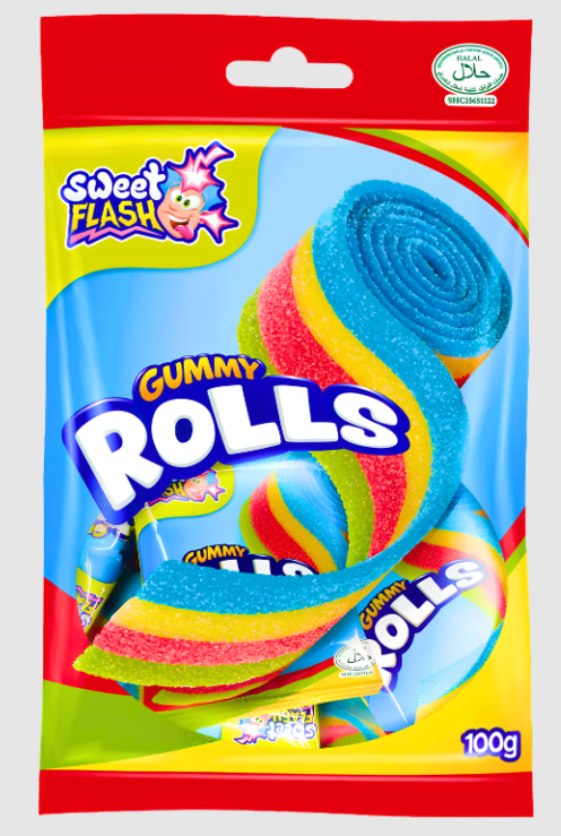 Жев.мармелад "Gummy ROLLS" 100гр (4 ролла внутри)  (24 шт-упак) /Sweet Flash/ Halal