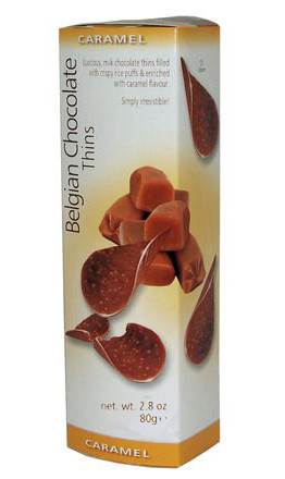 Шоколадные чипсы Belgian Chocolate Thins Карамель 80 гр
