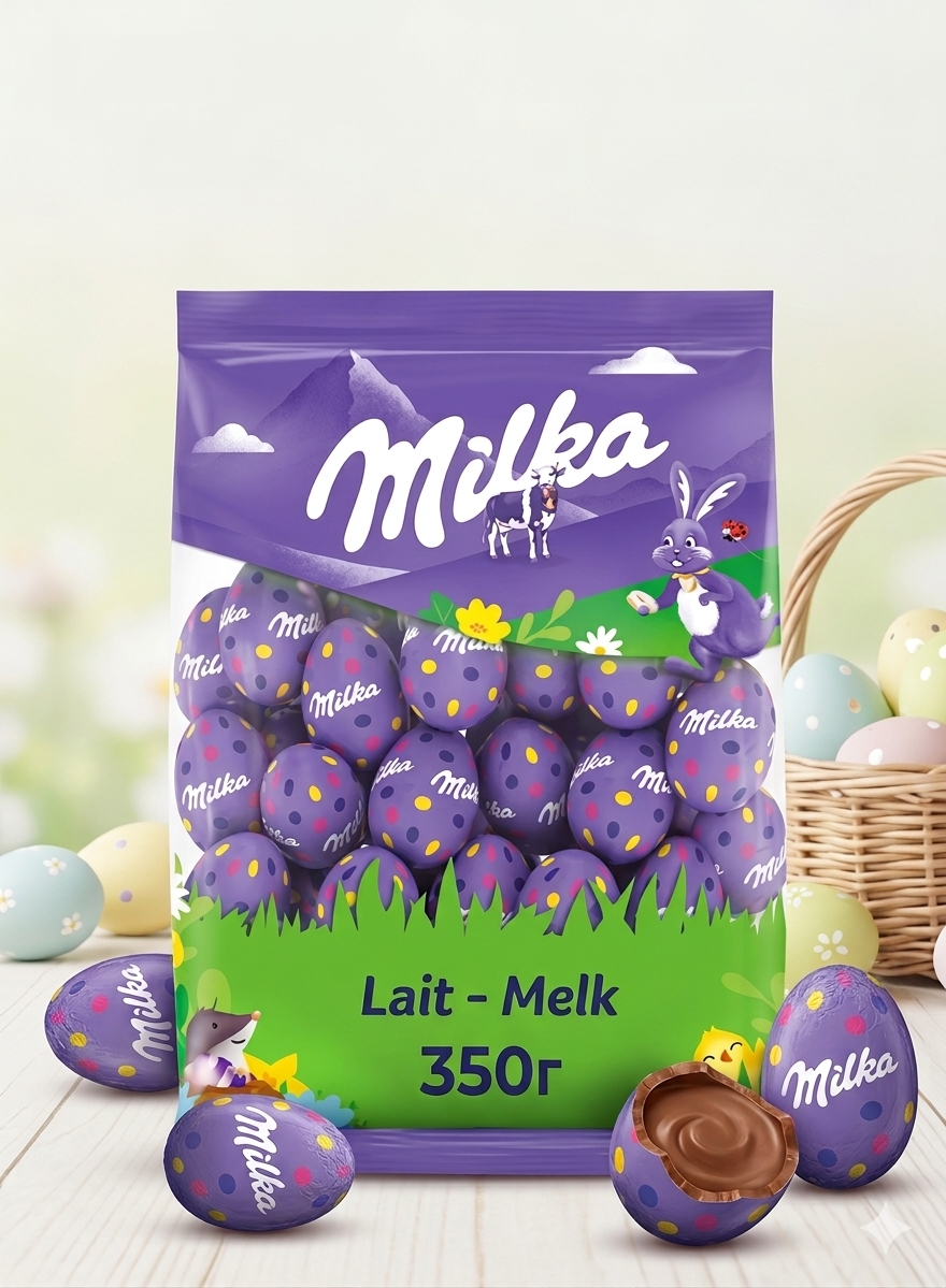 Шоколадные яйца Milka Lait - Melk (фиолетовый) 350 гр