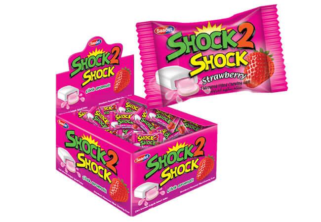 SHOCK2SHOCK Суперкислая жвачка с жидким центром Клубника. Турция (100 шт в уп.)