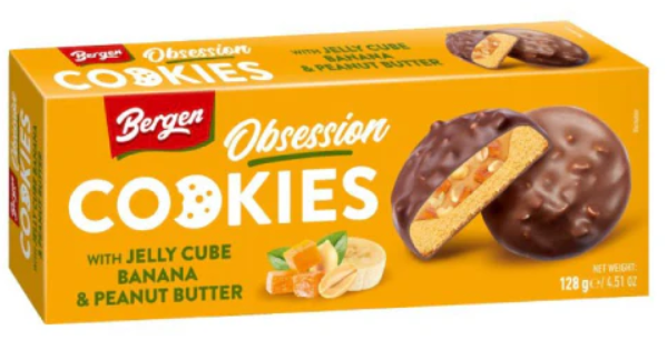 Печенье Bergen Cookies Banana and Peanut Butter 128 гр / Польша (27 шт в упак)