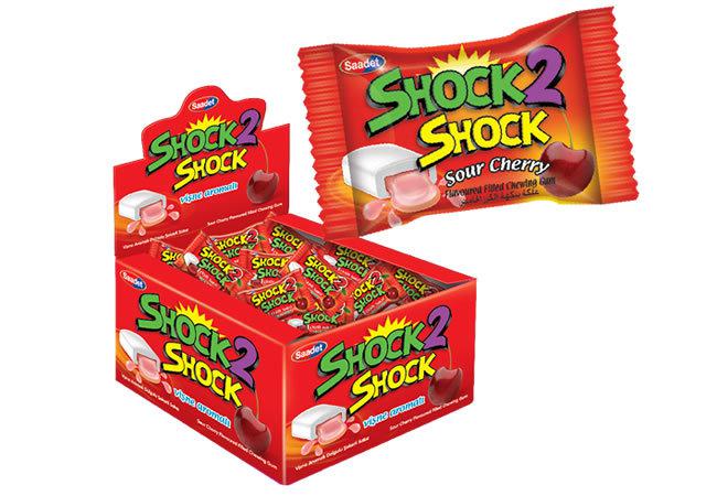 SHOCK2SHOCK Суперкислая жвачка с жидким центром Вишня. Турция