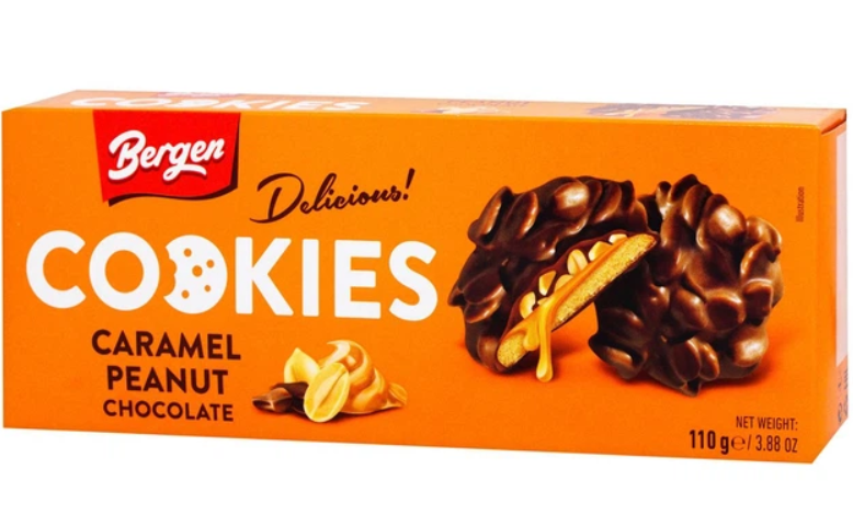 Печенье Bergen Caramel Peanut Chocolate 110 гр / Польша (27 шт в упак)