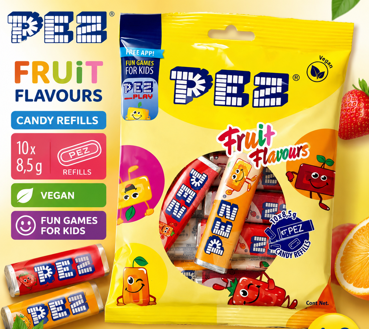 Конфеты PEZ Ассорти блистеры 85 гр (внутри 10 блистеров)