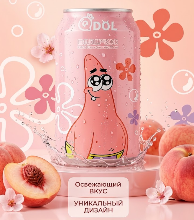 Газ. напиток QDol SpongeBob White Peach со вкусом белого персика 330 ml (24 шт в упак)