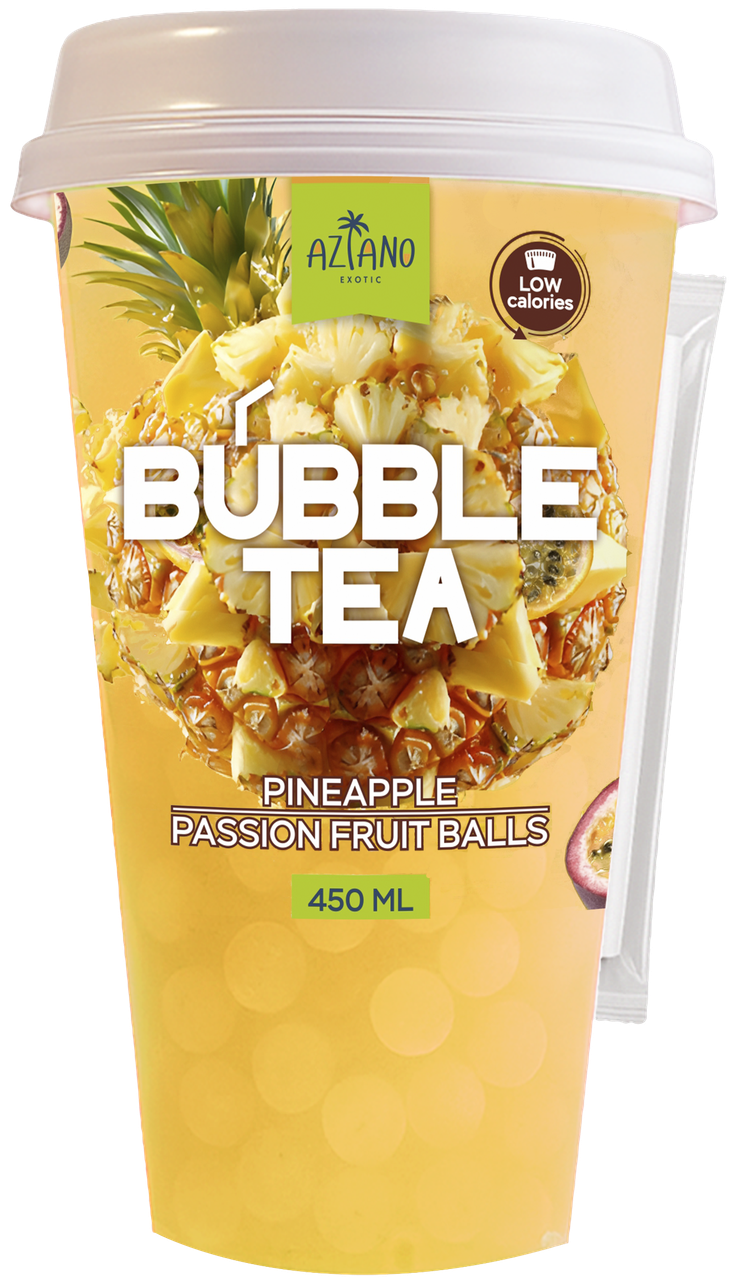 Напиток Aziano Bubble Tea со вкусом Ананаса и шариками со вкусом Маракуйи 450 мл (12 шт в упак)