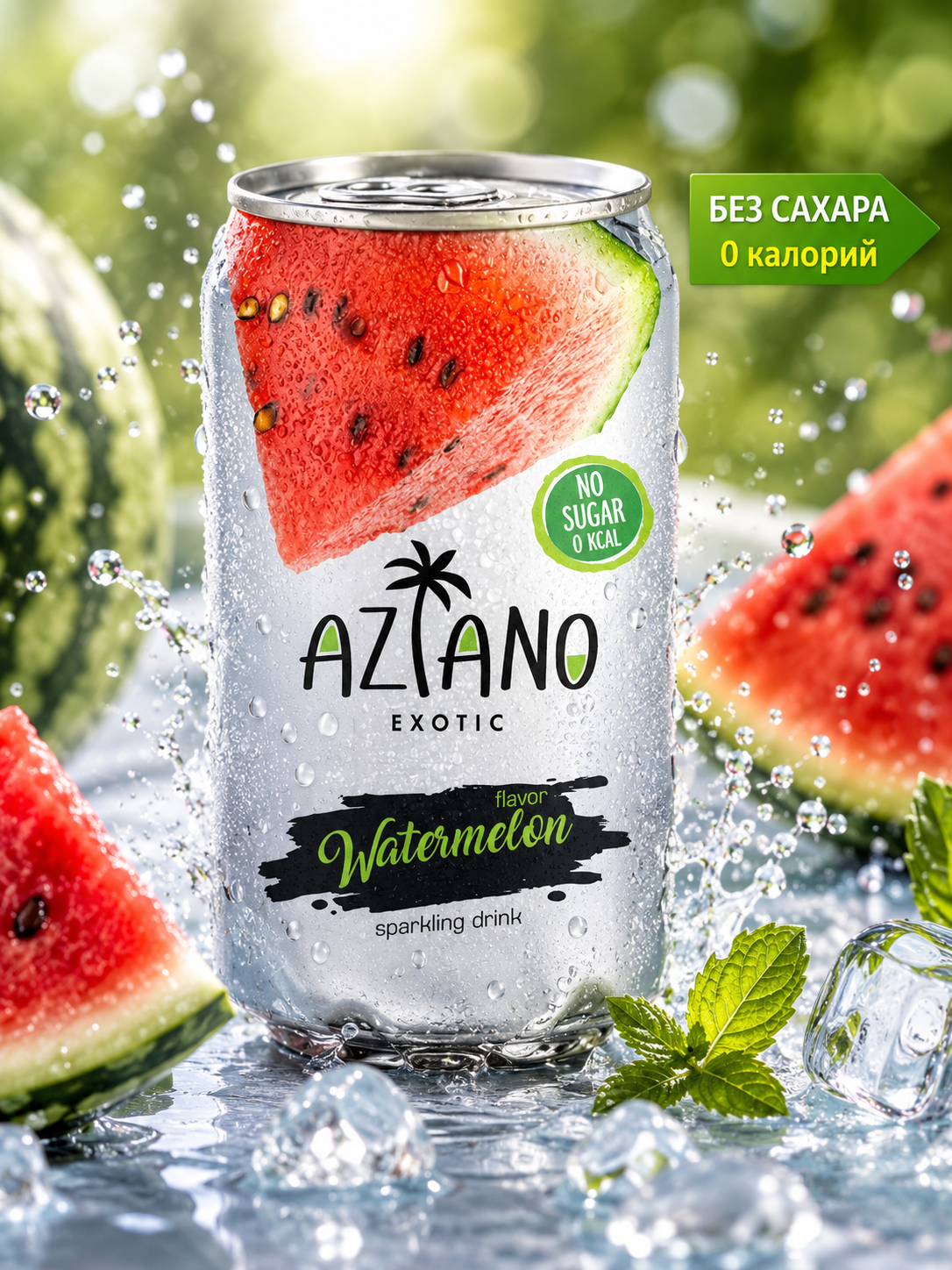 AZIANO  Арбуз 350 ml. /Прозрачная Банка/ (24шт-упак)